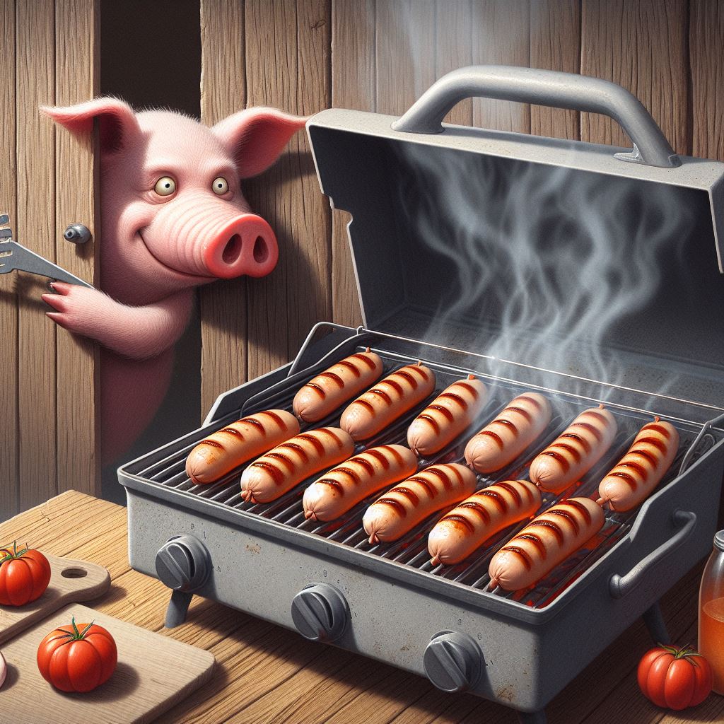 Cannimals: Ein Schwein steht neben einem Grill mit Würstchen